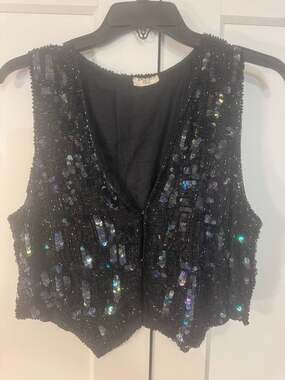 Vintage Black Sequin Beaded Vest Size L